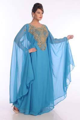 Blue Georgette Embroidered Zari Work Islamic Kaftans 4