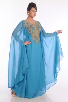 Blue Georgette Embroidered Zari Work Islamic Kaftans