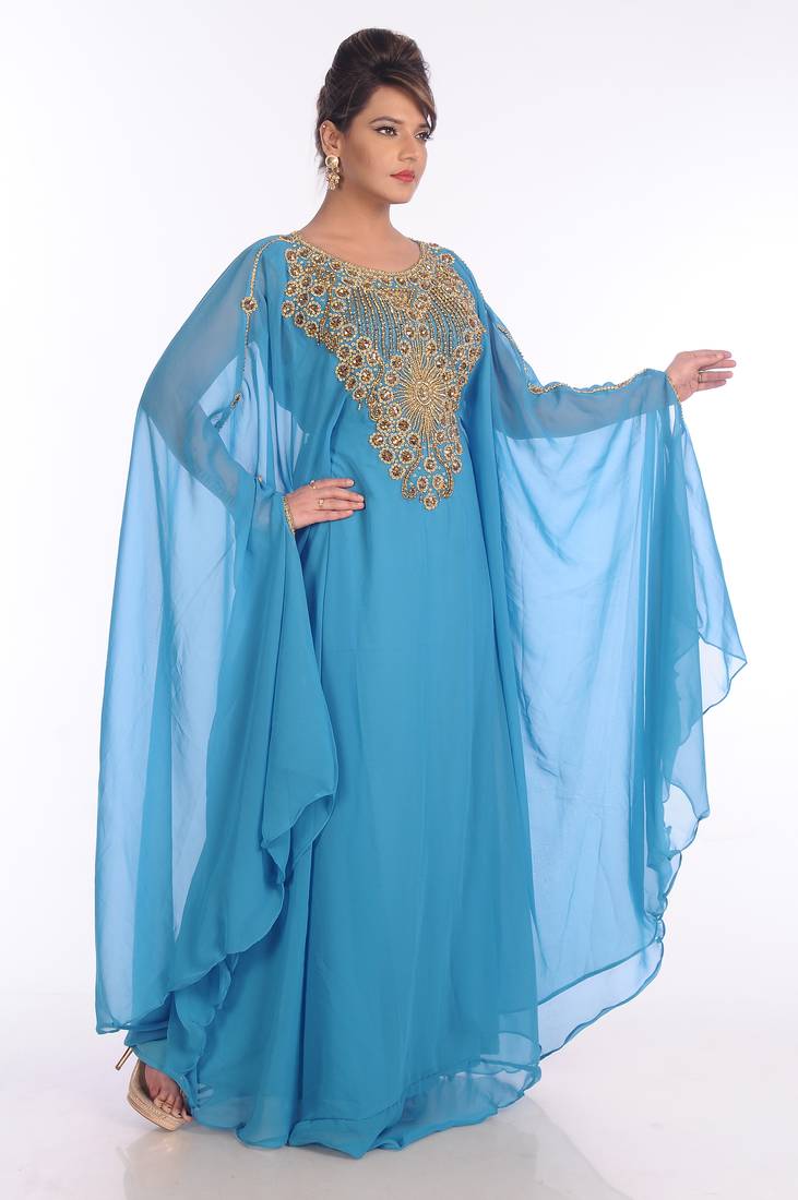 Blue Georgette Embroidered Zari Work Islamic Kaftans