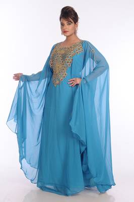 Blue Georgette Embroidered Zari Work Islamic Kaftans 5