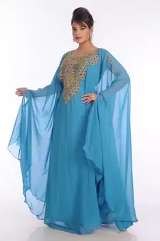 Blue Georgette Embroidered Zari Work Islamic Kaftans