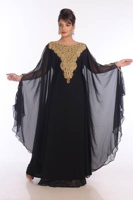 Black Georgette Embroidered Zari Work Islamic Kaftans 1