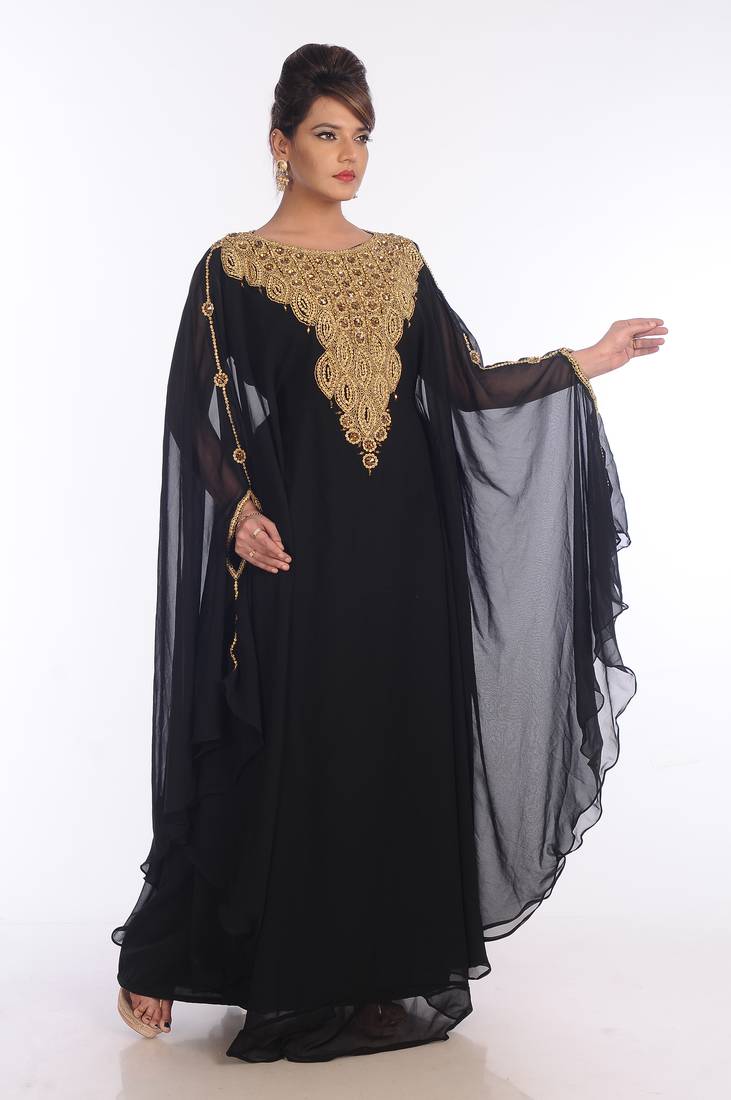 Black Georgette Embroidered Zari Work Islamic Kaftans