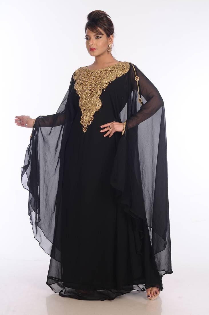 Black Georgette Embroidered Zari Work Islamic Kaftans