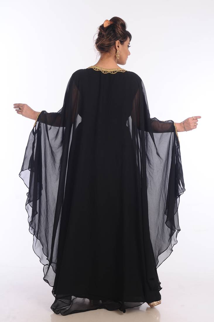 Black Georgette Embroidered Zari Work Islamic Kaftans