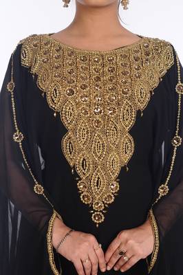 Black Georgette Embroidered Zari Work Islamic Kaftans 5