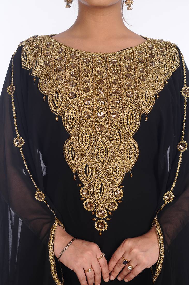 Black Georgette Embroidered Zari Work Islamic Kaftans