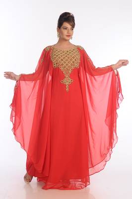 Peach Georgette Embroidered Zari Work Islamic Kaftans 1
