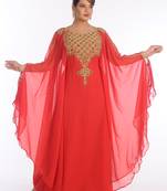 Peach Georgette Embroidered Zari Work Islamic Kaftans