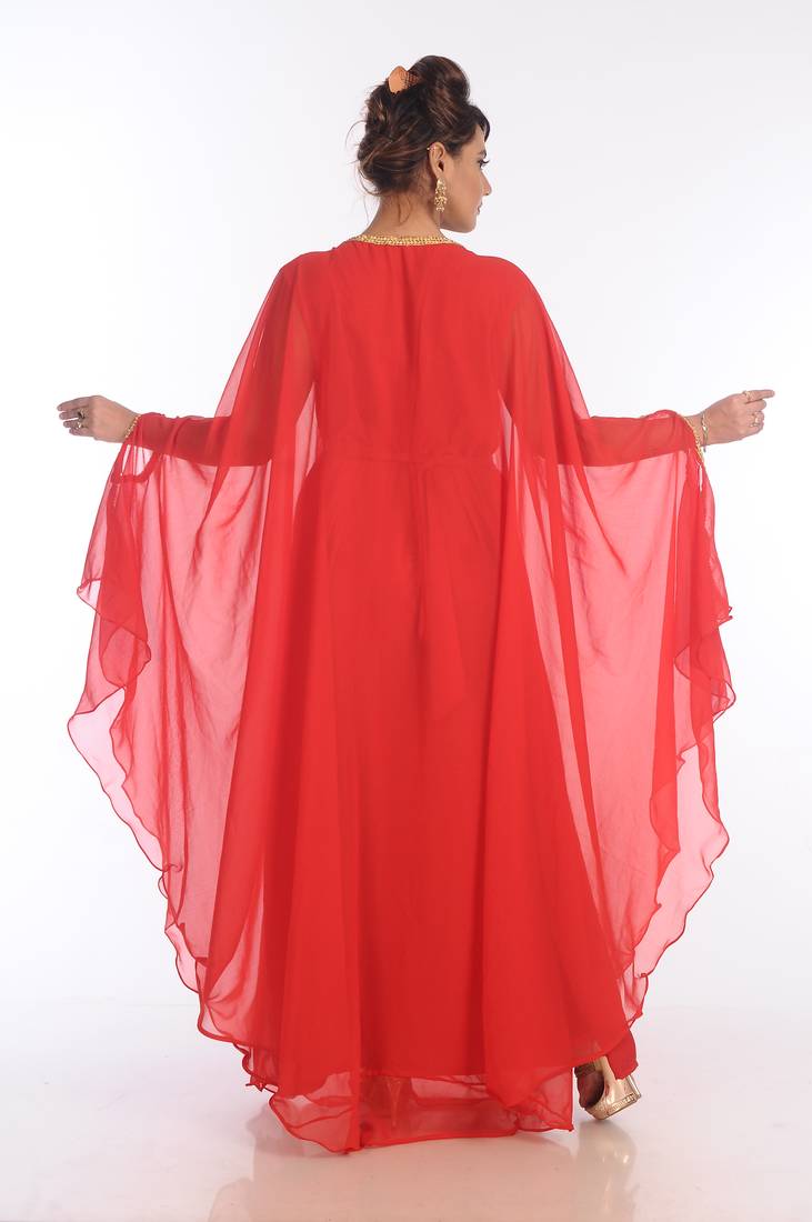 Peach Georgette Embroidered Zari Work Islamic Kaftans