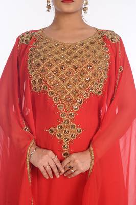 Peach Georgette Embroidered Zari Work Islamic Kaftans 3