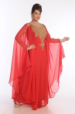 Peach Georgette Embroidered Zari Work Islamic Kaftans 4