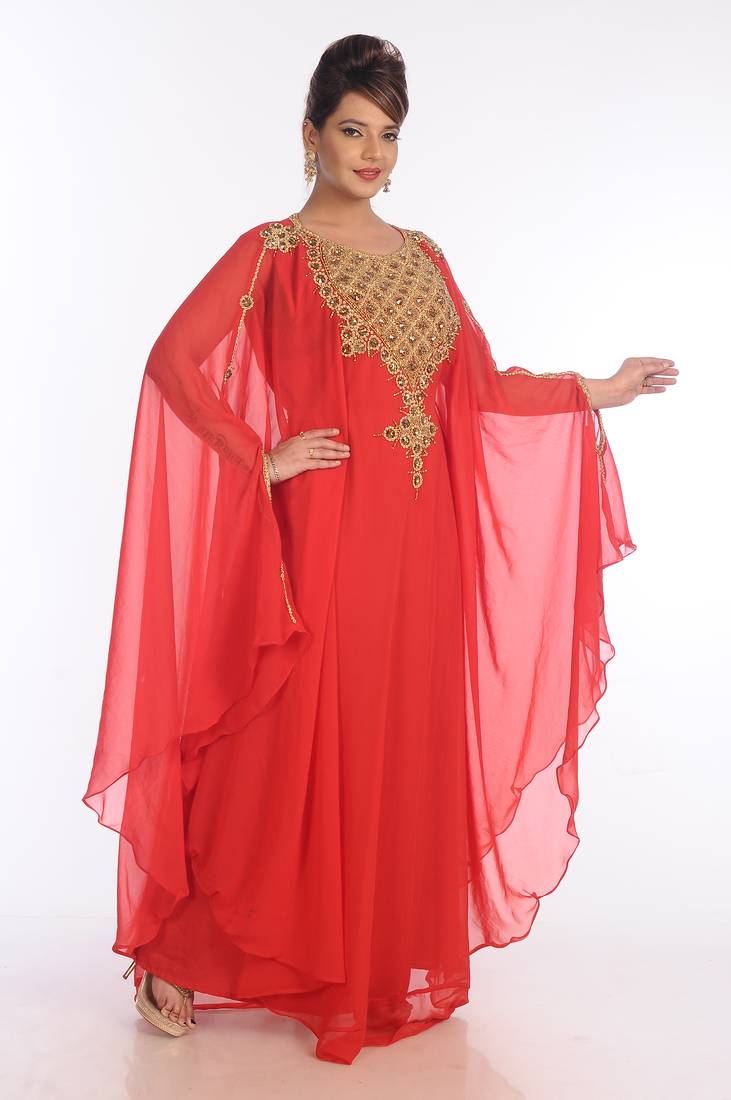 Peach Georgette Embroidered Zari Work Islamic Kaftans