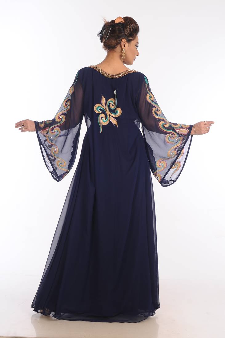 Navy Blue Georgette Embroidered Zari Work Islamic Kaftans