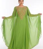 Dark Parrot Green Georgette Embroidered Zari Work Islamic Kaftans