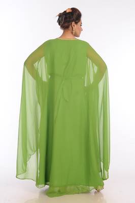Dark Parrot Green Georgette Embroidered Zari Work Islamic Kaftans 2