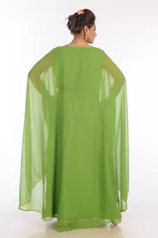Dark Parrot Green Georgette Embroidered Zari Work Islamic Kaftans