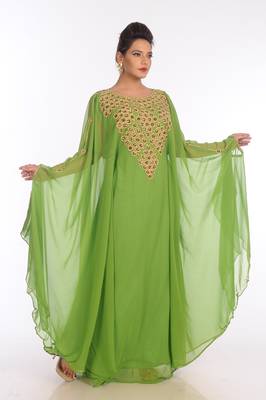Dark Parrot Green Georgette Embroidered Zari Work Islamic Kaftans 4