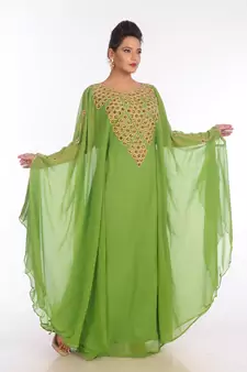 Dark Parrot Green Georgette Embroidered Zari Work Islamic Kaftans