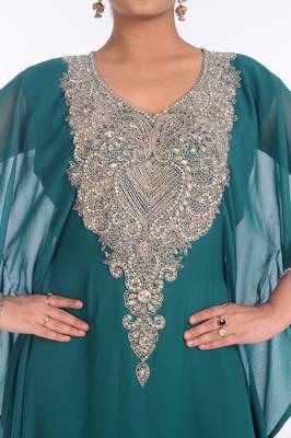 Teal Georgette Embroidered Zari Work Islamic Kaftans 2