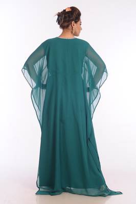 Teal Georgette Embroidered Zari Work Islamic Kaftans 5