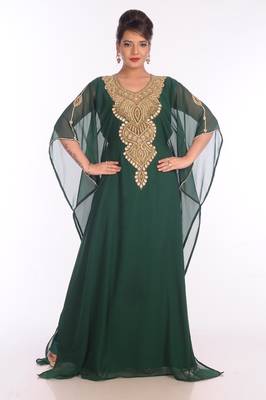 Green Georgette Embroidered Zari Work Islamic Kaftans 1