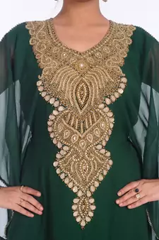 Green Georgette Embroidered Zari Work Islamic Kaftans