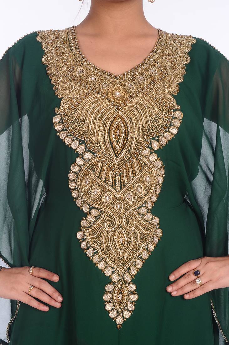 Green Georgette Embroidered Zari Work Islamic Kaftans