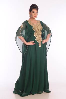 Green Georgette Embroidered Zari Work Islamic Kaftans 4