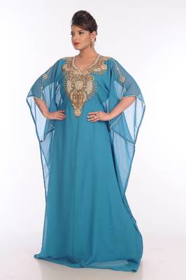 Blue Georgette Embroidered Zari Work Islamic Kaftans 1