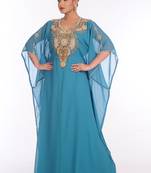 Blue Georgette Embroidered Zari Work Islamic Kaftans