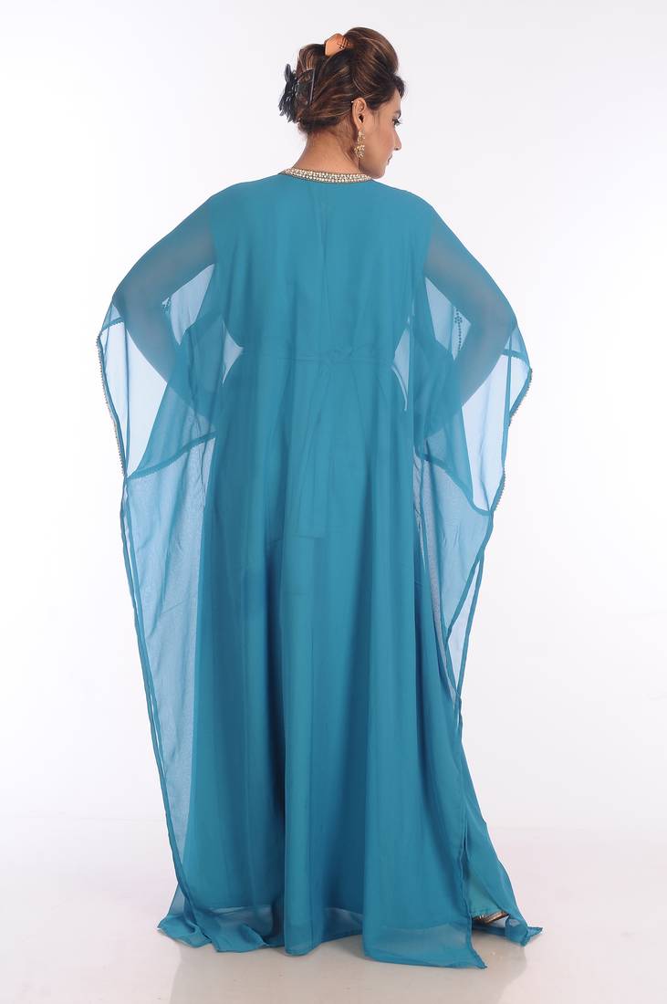 Blue Georgette Embroidered Zari Work Islamic Kaftans