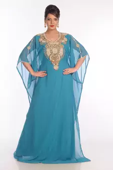Blue Georgette Embroidered Zari Work Islamic Kaftans