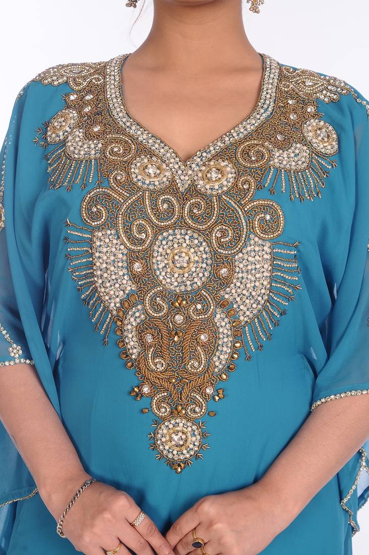 Blue Georgette Embroidered Zari Work Islamic Kaftans
