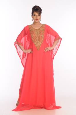 Pink Georgette Embroidered Zari Work Islamic Kaftans 1