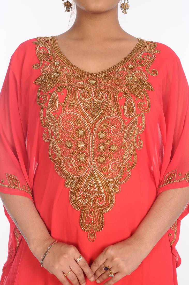 Pink Georgette Embroidered Zari Work Islamic Kaftans