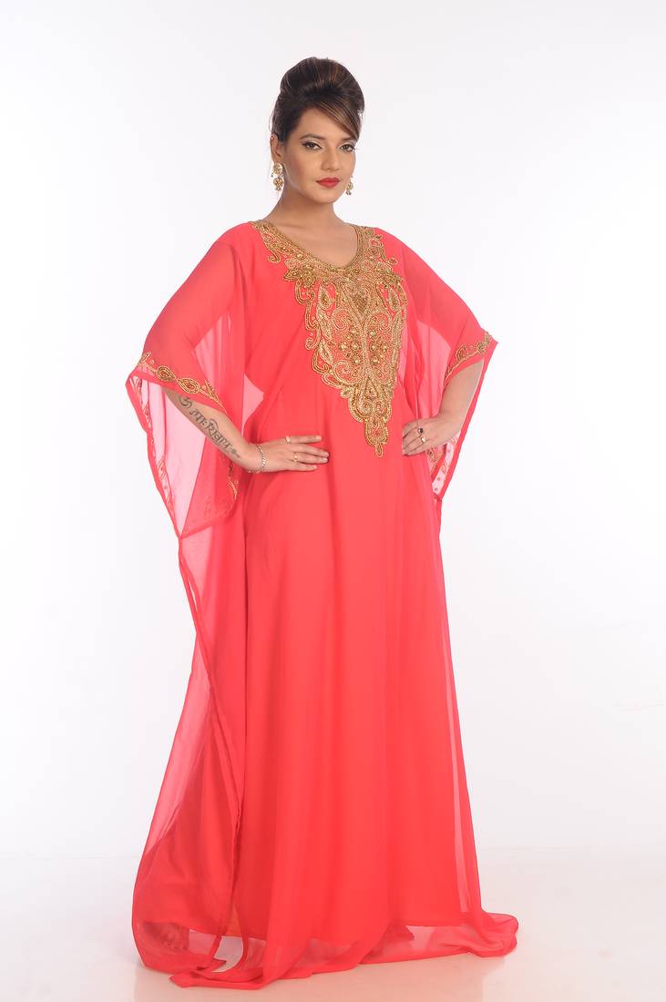 Pink Georgette Embroidered Zari Work Islamic Kaftans