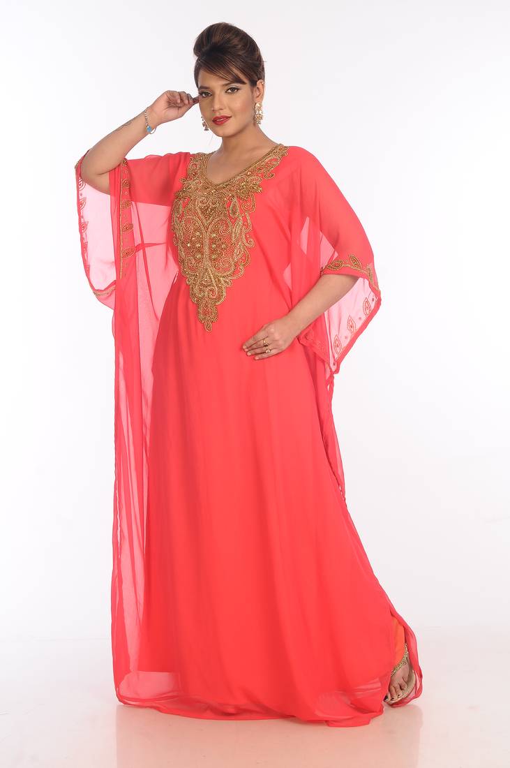Pink Georgette Embroidered Zari Work Islamic Kaftans