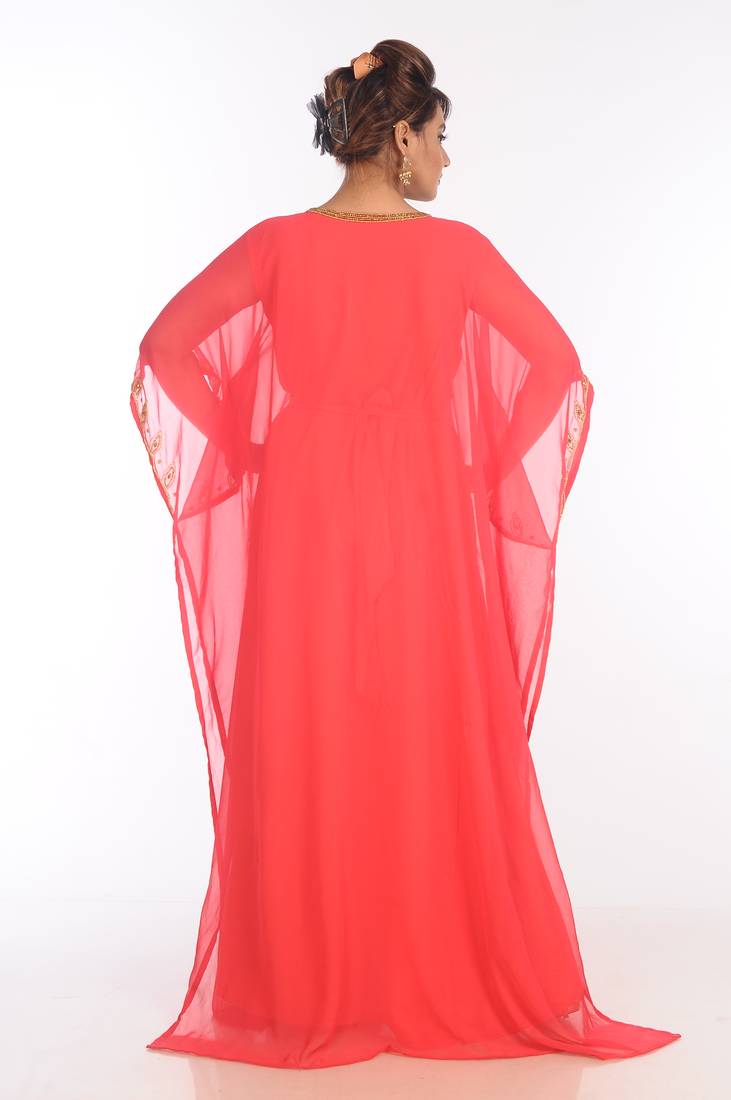 Pink Georgette Embroidered Zari Work Islamic Kaftans