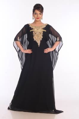 Black Georgette Embroidered Zari Work Islamic Kaftans 1