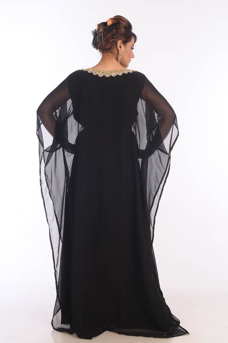Black Georgette Embroidered Zari Work Islamic Kaftans