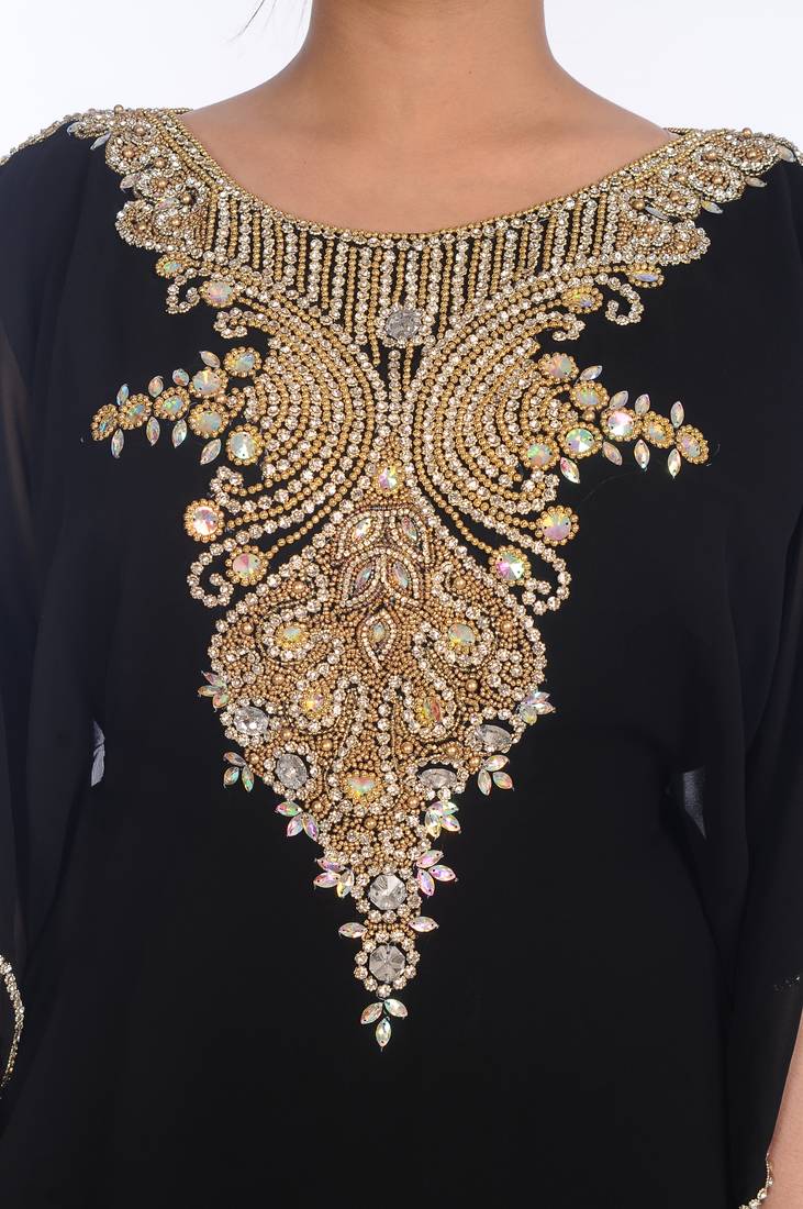 Black Georgette Embroidered Zari Work Islamic Kaftans