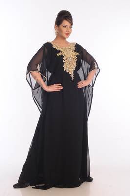 Black Georgette Embroidered Zari Work Islamic Kaftans 4