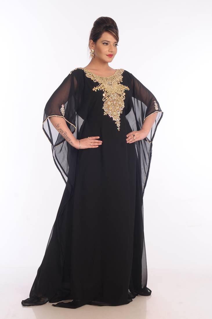 Black Georgette Embroidered Zari Work Islamic Kaftans