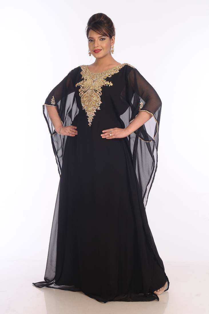 Black Georgette Embroidered Zari Work Islamic Kaftans