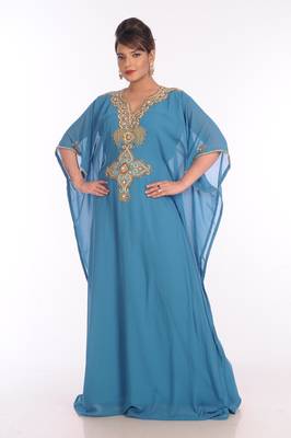Blue Georgette Embroidered Zari Work Islamic Kaftans 1