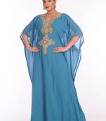 Blue Georgette Embroidered Zari Work Islamic Kaftans