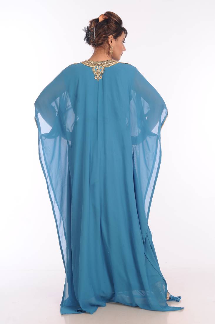 Blue Georgette Embroidered Zari Work Islamic Kaftans