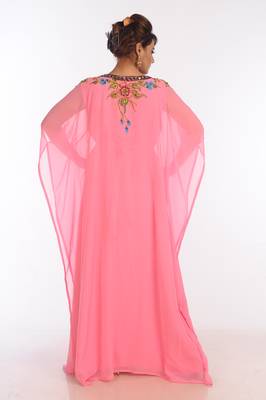 Baby Pink Georgette Embroidered Zari Work Islamic Kaftans 2
