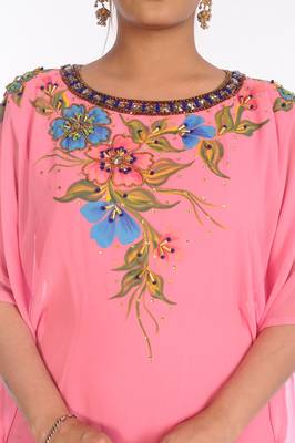 Baby Pink Georgette Embroidered Zari Work Islamic Kaftans 3